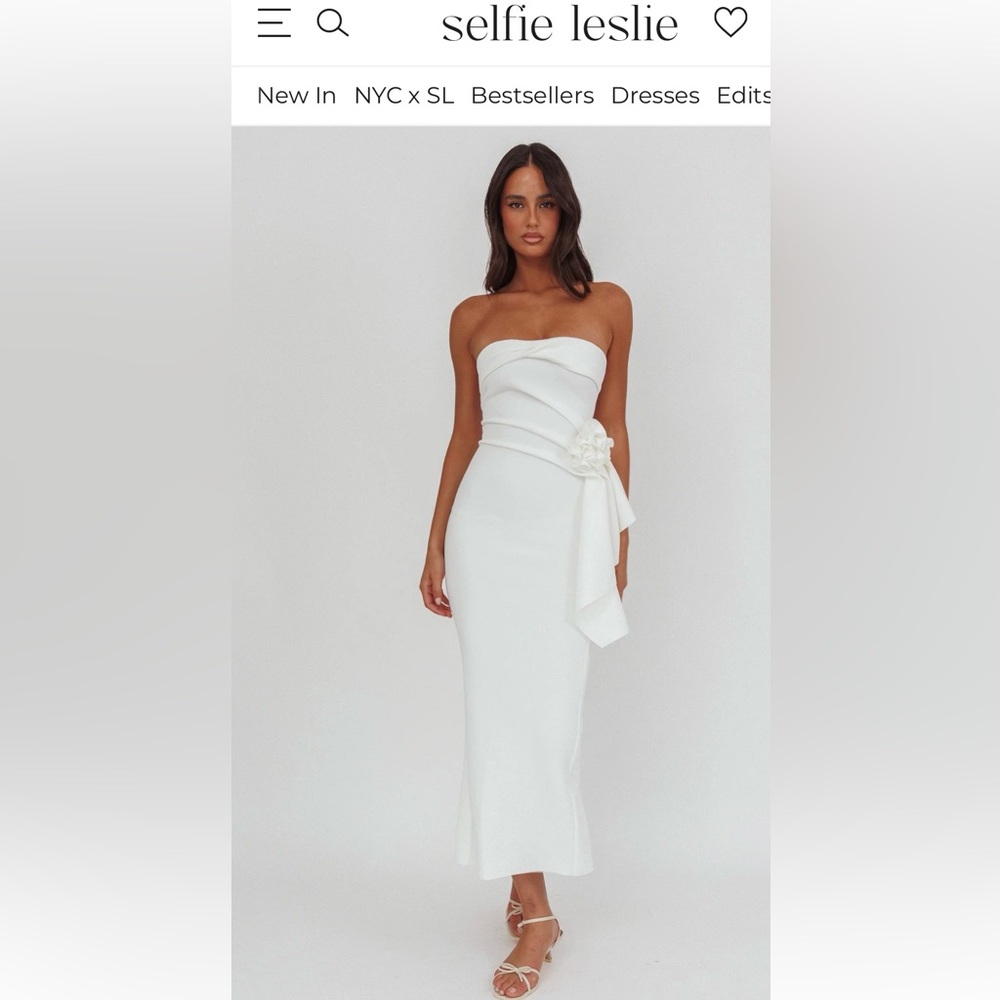 ✨NWT✨ Selfie Leslie Sasha Cascade Ruffle Rosette Midi Dress White